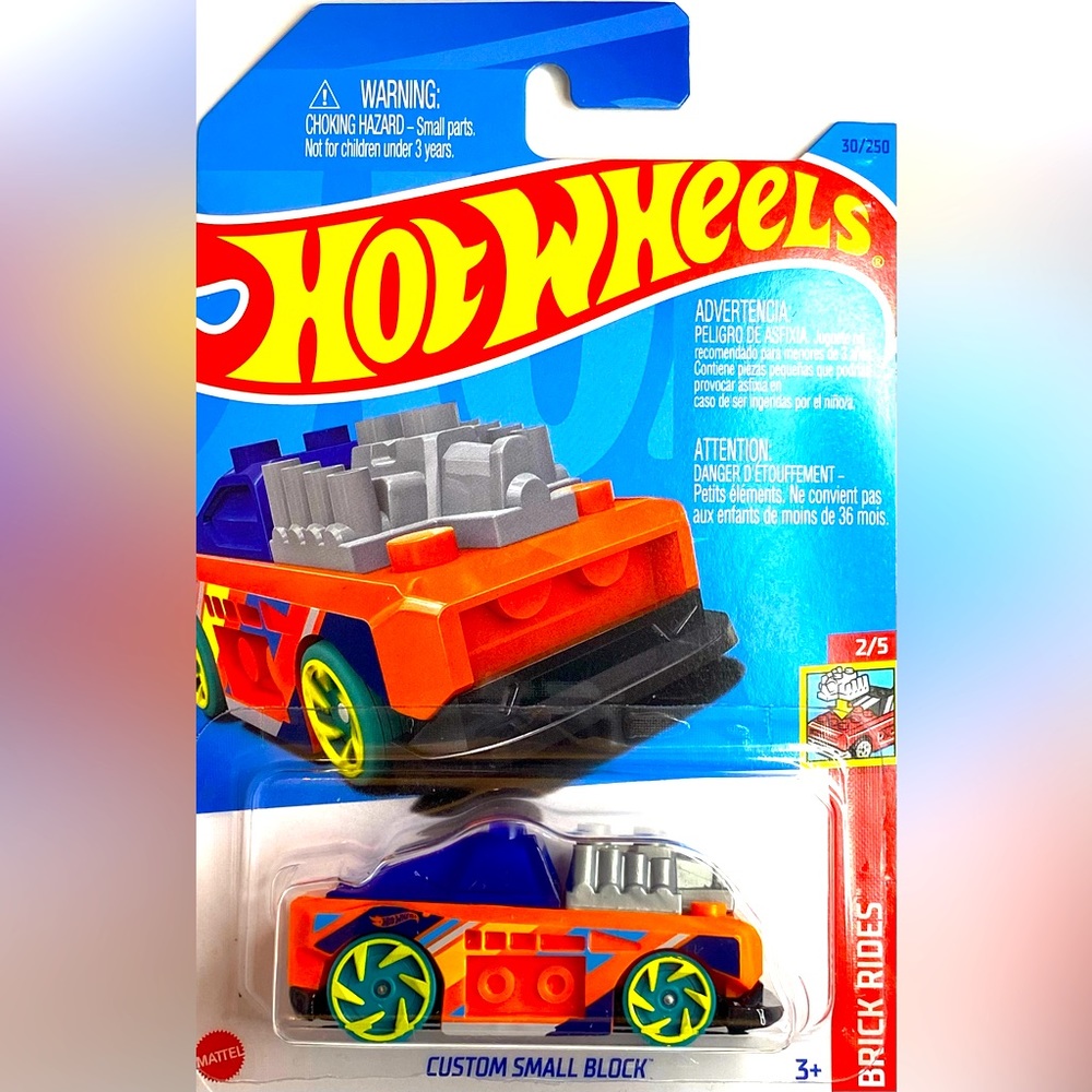 ✅ 🚗 4/$20 🚗 MATTEL HOT WHEELS 2/5 HW BRICK RIDES CUSTOM SMALL BLOCK #30/250